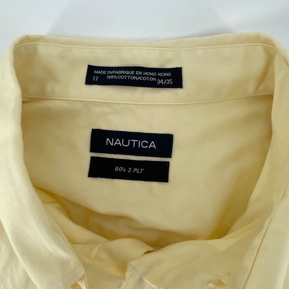 Nautica Mens Yellow 2 Ply Cotton Button Down Shirt Size 17 34/35 Long Sleeve - Picture 4 of 13